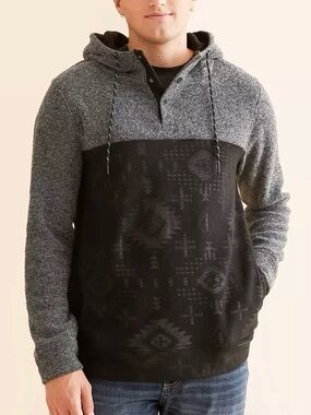 Departwest Polar Quarter Snap Hooded Sweatshirt black Aztec print size M